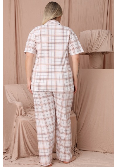 Wordex Mirano 4951 Kısa Kollu Süprem Kumaş Kareli Büyük Beden Düğmeli Kadın Pijama Takımı Beyaz Wordex Mirano 4951 Kısa Kollu Süprem Kumaş Kareli Büyük Beden Düğmeli Kadın Pijama Takımı Beyaz