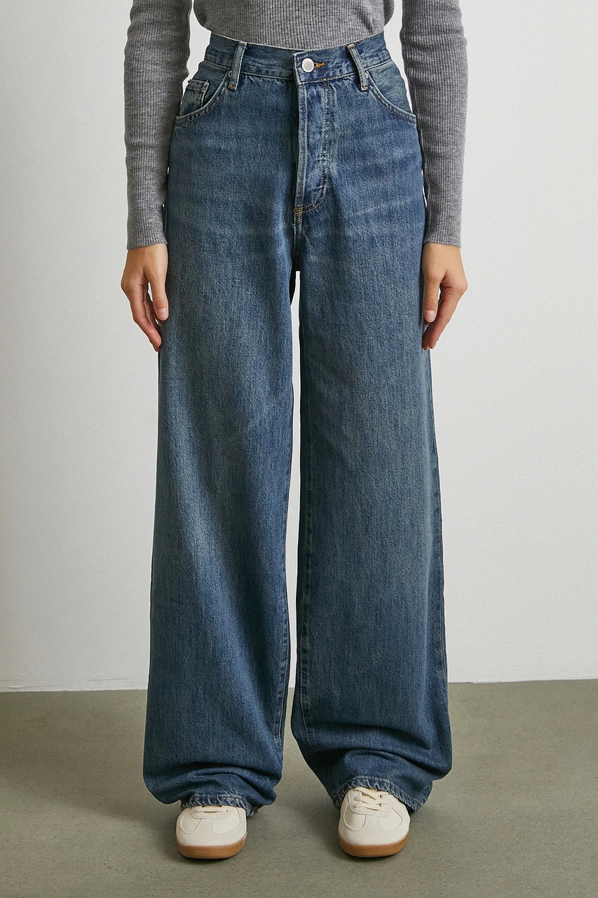 Yüksek Bel Beş Cepli Regular Fit Jean Lacivert Lacivert