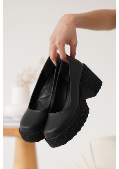 Roof Atelier Talya Siyah Kalın Topuklu Loafer Ayakkabı Siyah