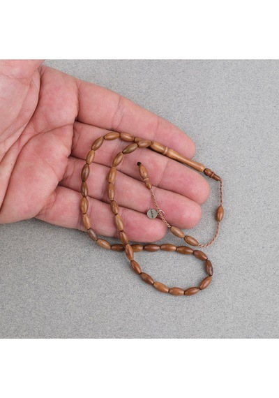 Kuka Gerçek Doğal Lapisdo İmzalı Bilek Boy Arpa Kesim 4x8mm Tesbih Kahverengi