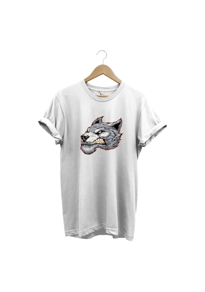 Kızgın Agresif Kurt Tasarım Baskılı %100 Pamuk Regular Fit Bisiklet Yaka Premium Beyaz T-shirt Beyaz