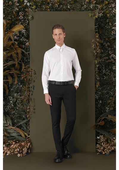 Efor Gk 707 Slim Fit Beyaz Klasik Gömlek Beyaz