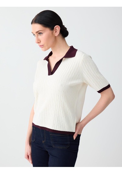 Jimmy Key Ekru Polo Yaka Kısa Kollu Triko Bluz 6sw035739114