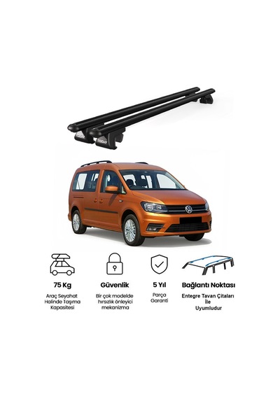Volkswagen Caddy Maxi Life 5d 2007-2015 Uyumlu Siyah Ara Atkı Port Bagaj Tavan Barı