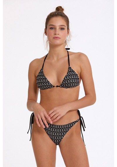 Argento Kadın Siyah Çıkarılabilir İnce Kaplı Boyundan Bağlamalı Üçgen Bikini Takımı Siyah