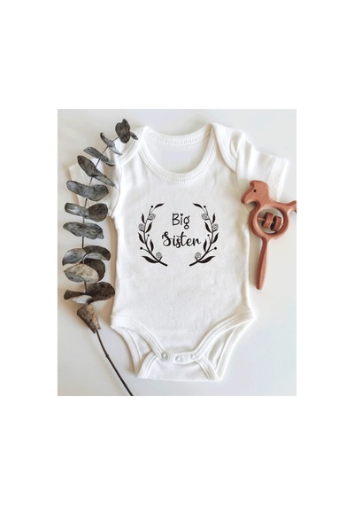 Babylimon Big Sister Kısa Kol Organik Bebek Body Beyaz - 132147347 Beyaz