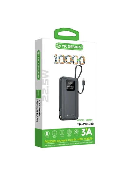 Yk Design Yk-pb5038 10000 Mah 22.5w Kablolu Lcd Göstergeli Powerbank Siyah