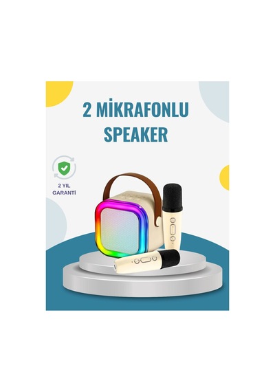 Karaoke Hoparlör Çift Mikrofon Ve Led Işıklı