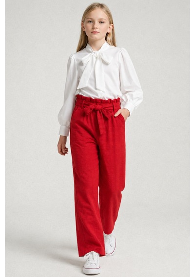 Fesshera Kids Kız Çocuk Fular Yaka Bluz Kuşaklı Yüksek Bel Geniş Paça Pantolon Takım 12-15 Yaş Kırmızı Fesshera Kids Kız Çocuk Fular Yaka Bluz Kuşaklı Yüksek Bel Geniş Paça Pantolon Takım 12-15 Yaş Kırmızı