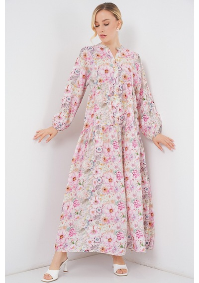 Bigdart Kadın Desenli Tesettür Elbise 2583 - Pembe