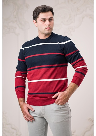 Dorss Slimfit Bisiklet Yaka Çizgili Pamuklu Erkek Spor Kazak 001