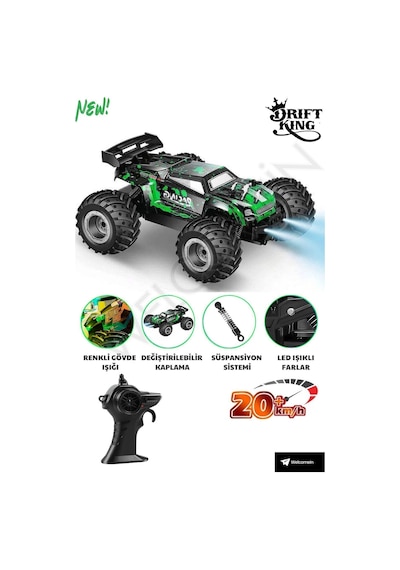 Welcomein Oyuncak 2.4 Ghz Uzaktan Kumandalı Şarjlı Led Işıklı Drift Atan 20 Km Hız Yapan Off Road Araba