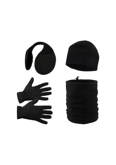 Axe Sportswear Kışlık Polar Eldiven - Bere - Ipli Boyunluk - Kulaklık 4'lü Set Siyah