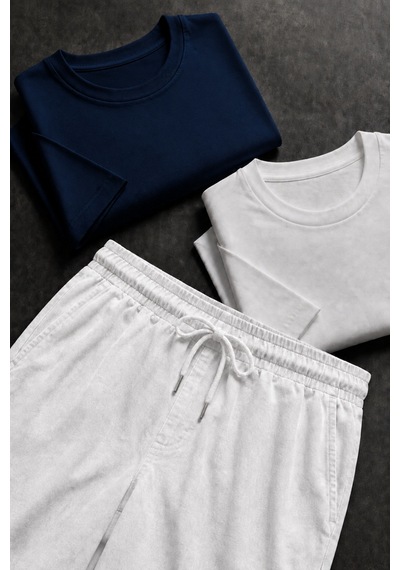 Erkek Keten Beyaz Şort & Lacivert-beyaz Basic Pamuklu 2 Li Set Tişört Premium Rahat Kalıp 3 Lü Yazlık Takım Lacivert+beyaz-tişört/beyaz-şort Erkek Keten Beyaz Şort & Lacivert-beyaz Basic Pamuklu 2 Li Set Tişört Premium Rahat Kalıp 3 Lü Yazlık Takım Lacivert+beyaz-tişört/beyaz-şort