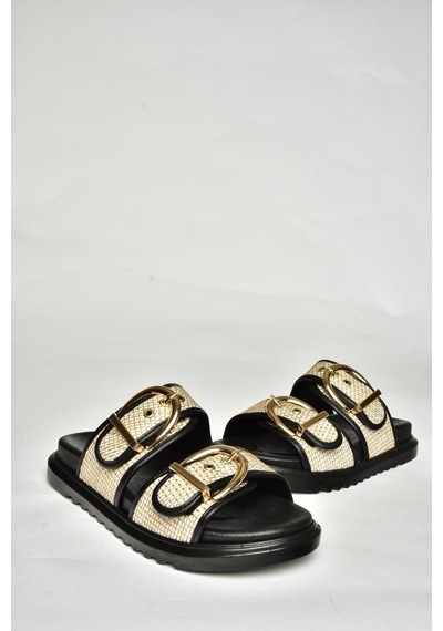 Fox Shoes U725792017 Siyah Hasır Kadın Terlik Siyah-hasır