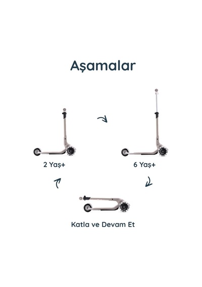 Smartrike Xtend Mini+ 2 Aşamalı Büyüyen Çocuk Scooter 2-9 Yaş Katlanabilir Led Tekerlekli Space Grey