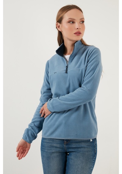 Lela Slim Fit Yumuşak Dokulu Anti-Pilling Tüylenme Yapmayan Yarım Fermuarlı Bayan Polar 5907000 Açık Mavi