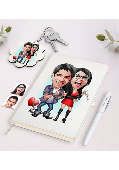 Kişiye Özel Sevgili Karikatürlü Beyaz Defter Kalem Ve Anahtarlık N11.15033