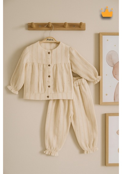 Babyhola Kız Bebek Çocuk Bayramlık Mevsimlik Takım Parlak İp Geçişli Pullu Bomber Kesim Üst Alt Set 2003 Altın