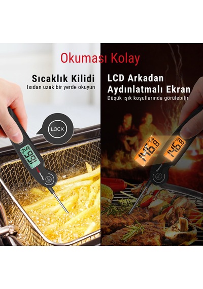 Thermopro TP605B Katlanabilir Problu Profesyonel Gıda Pişirme Termometresi-Siyah