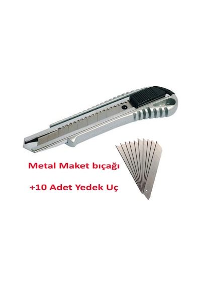 Lüks Metal Maket Bıçağı Falçata + 10 Adet Yedek Uç Büyük Boy