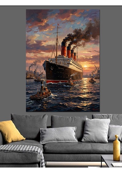 Gün Batımında Titanic Gemi Yolculuğu Dekoratif Kanvas - Mdf Ahşap Tablo