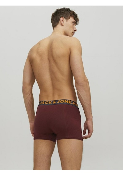 Jack & Jones Erkek 3'lü Düz Renk Boxer Paketi 12113943 Burgundy Bordo