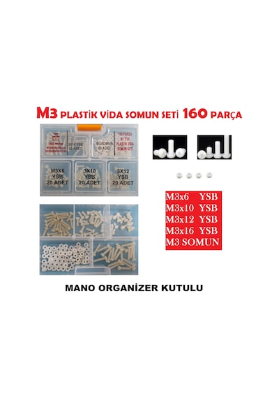 M3 PLASTİK VİDA-SOMUN SETİ 160 PARÇA