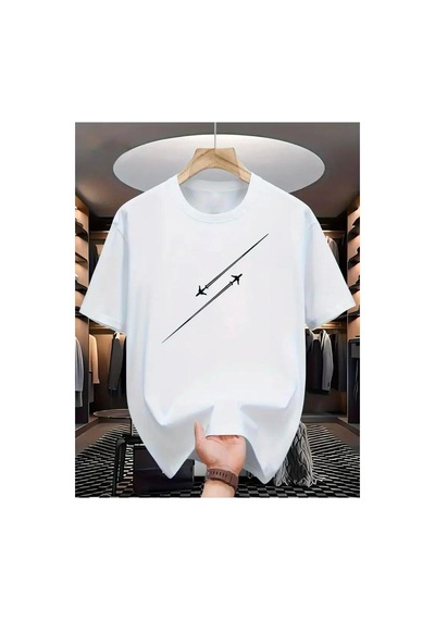 Medinenur Uçak Detaylı Basic T-shirt Beyaz