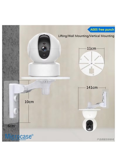 Microcase 3m Yapışkan Veya Vida Monteli 1/4 Vida Girişli 180 Derece Döner Başlıklı Kamera Bebek Kamerası Tutucu Stand Beyaz - Al5014