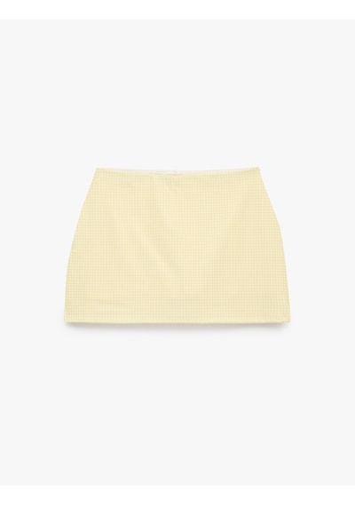 Koton Yüksek Bel Slim Fit Pötikare Şort Etek Sarı Ekose 6sak40370nk Sarı Ekoseli