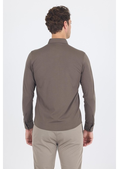 İmza Koyu Haki İtalyan Düğmeli Yaka Uzunkol Cepsiz Slim Fit Gömlek 1004250254 Koyu Haki