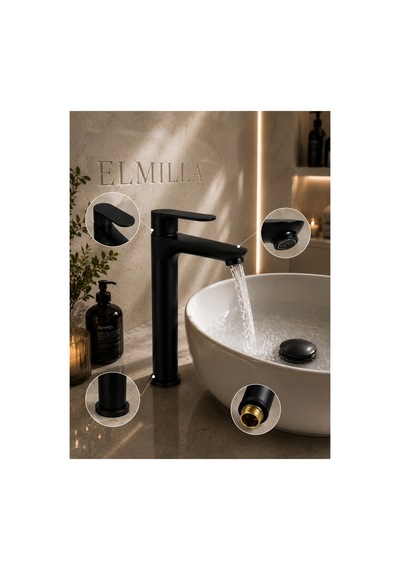 Lüx Siyah Çanak Lavabo Bataryası Çanak Lavabo Uyumlu Premium Ağır Gövde Çanak Batarya