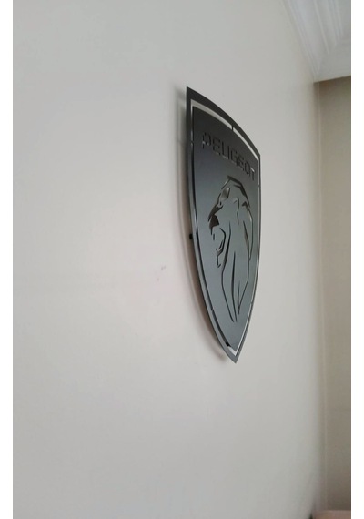Motto Dekor Lazer Kesim Metal Peugeot Logosu Peugeot Armalı Pego Duvar Dekoru 40x44 Cm Siyah