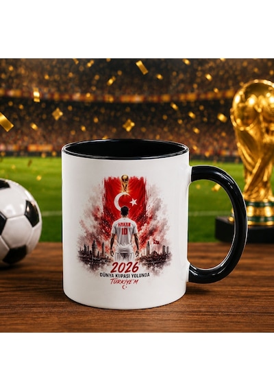 Bk Gift Kişiye Özel Türkiye Taraftar Temalı 2026 Dünya Kupası Tasarımlı Siyah Kupa Bardak -3, Tek Yürek Milli Takım Ruhu Beyaz