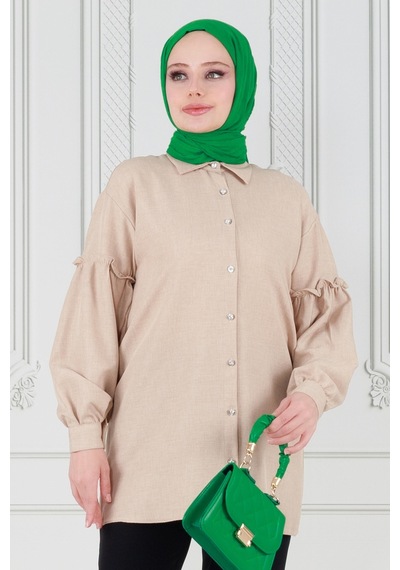 Sevitli Kolu Fırfır Detaylı Tunik-bej-3619-bej Bej