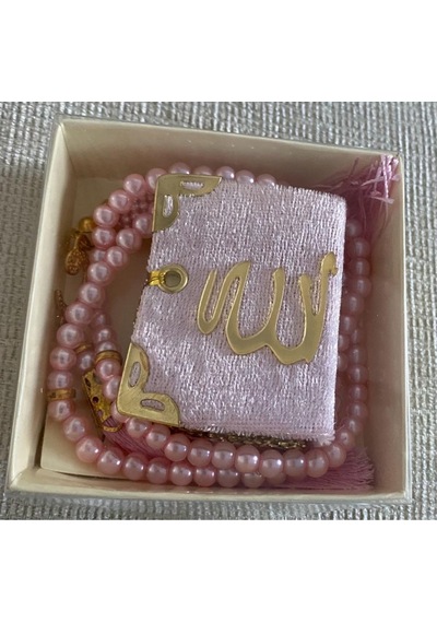 10 Lu Hediyelik Dağıtmalık Püsküllü Mini Kuranı Kerim Ve Tesbih Seti Kutulu Açık Pembe Renk