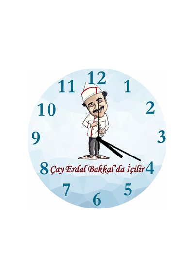Erdal Bakkalda Çay İçilir Çap 30cm Sessiz Akar Bombeli Gerçek Cam Duvar Saati Çok Renkli