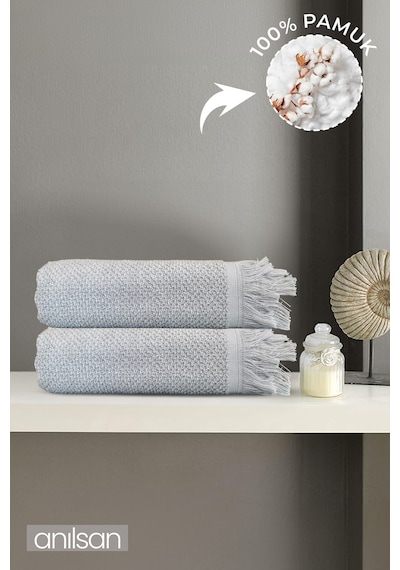 2'li Gri Jelena Banyo Havlusu- 70x140 Cm, 490 Gr, %100pamuk, Spa Ve Otel Havlusu, Günlük Kullanıma Uy Gri