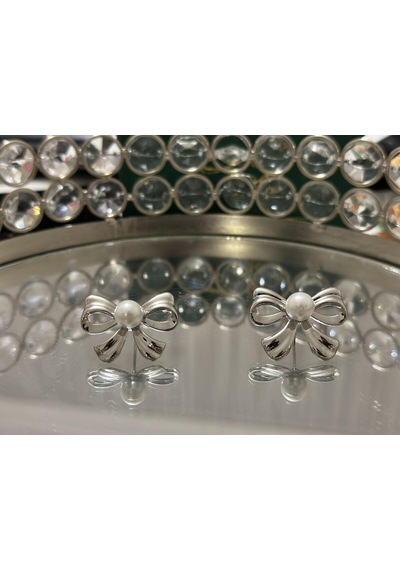 Luxe Pearl Bow Küpe Gümüş