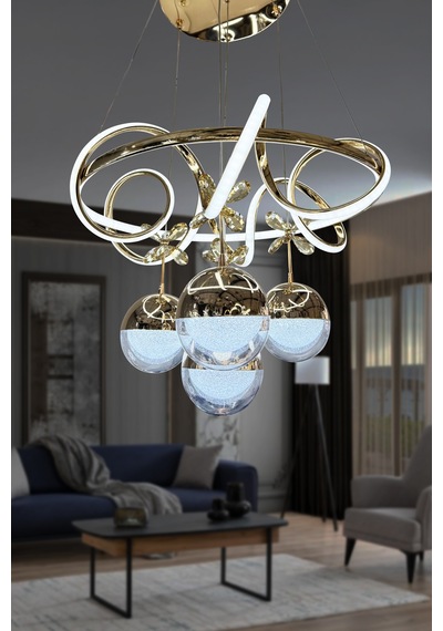 Kuzey İthal Küre 4 Toplu Led Avize - - Kumandalı / Gold Gold