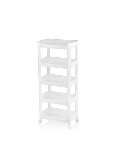 Go İthalat Rafty Geniş 5 Katlı Tekerlekli Sepet Organizer Düzenleyici Raf Ünitesi 355x220x850mm Beyaz
