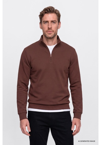 Ac&Co / Altınyıldız Classics Erkek Tarcın Standart Fit Normal Kesim İçi Polarlı Bato Yaka Pamuklu Sweatshirt