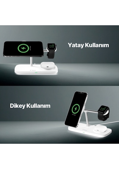 Ttec 2KS37B Aircharger Trio Pro Qi2/Magsafe Özellikli 15W Apple Uyumlu iPhone/Android Özellikli 3’Ü 1 Arada Şarj Standı