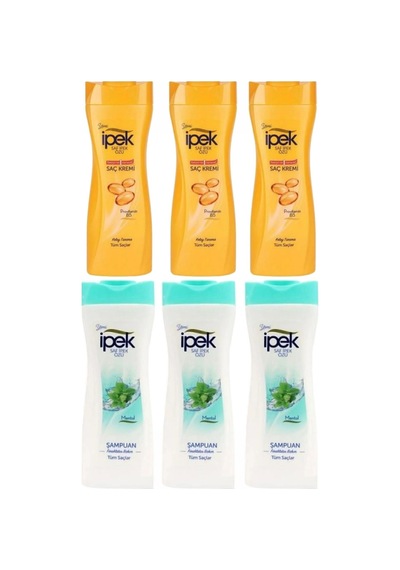 İpek Şampuan 480 Ml Tüm Saçlar Mentol 3 Adet & İpek Saç Kremi 3 Adet 480 Ml Normal