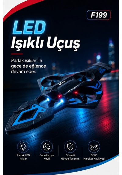 F199 Uzaktan Kumandalı Uçak Drone 2.4g Bağlantılı 360 Derece Dönüş Özellikli Oyuncak