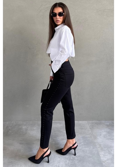 Seeh Siyah Boru Paça Kadın Kot Pantolon Sh353 Desenli Seeh Siyah Boru Paça Kadın Kot Pantolon Sh353 Desenli
