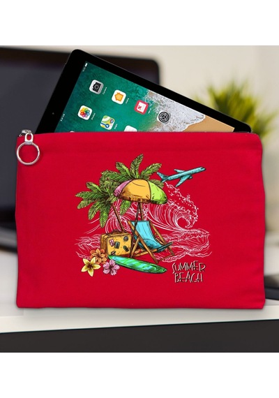 Bk Gift Yaz Temalı-9 Kırmızı Tablet Çantası 30x21cm, Apple iPad Uyumlu Çantası, Baskılı Tablet Kılıfı