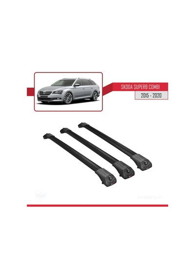 Skoda Superb Combı 2015-2020 Arası İle Uyumlu Ace-1 Ara Atkı Tavan Barı Siyah 3 Adet Bar