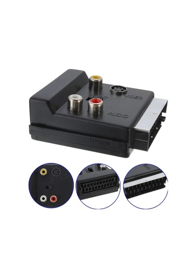 Ayarlanabilir Av Adaptörü Scart, 3 X Cinch Soketi, S-video Soketi Siyah Renk, Scart To Rca Tos Av Skart Çevirici Dönüştürücü S-video Adaptör